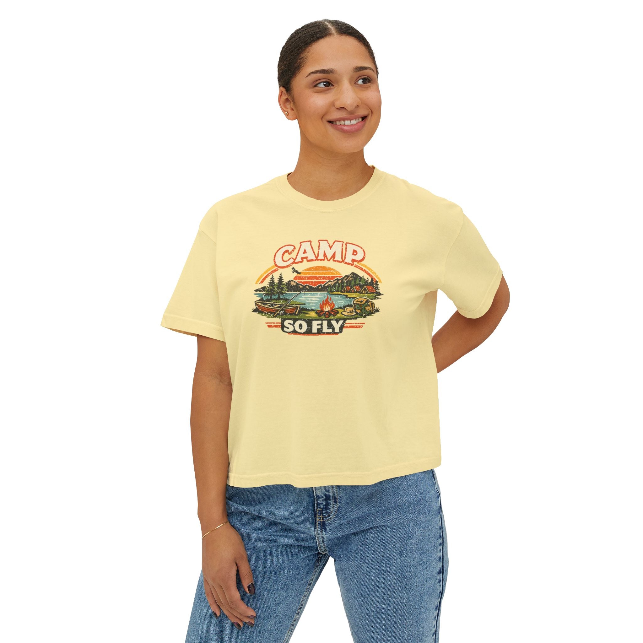 "Camp So Fly" Women's Boxy Tee — Retro Summer Camp Counselor Shirt
