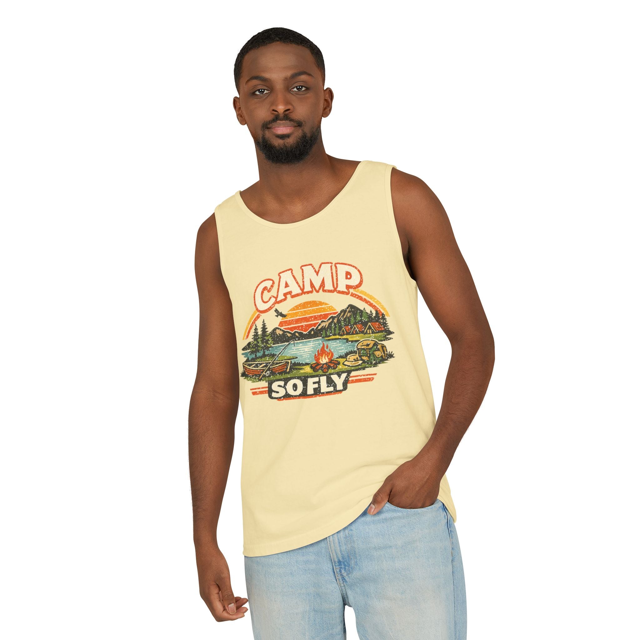"Camp So Fly" Unisex Tank Top — Retro Camp Counselor Graphic Tank