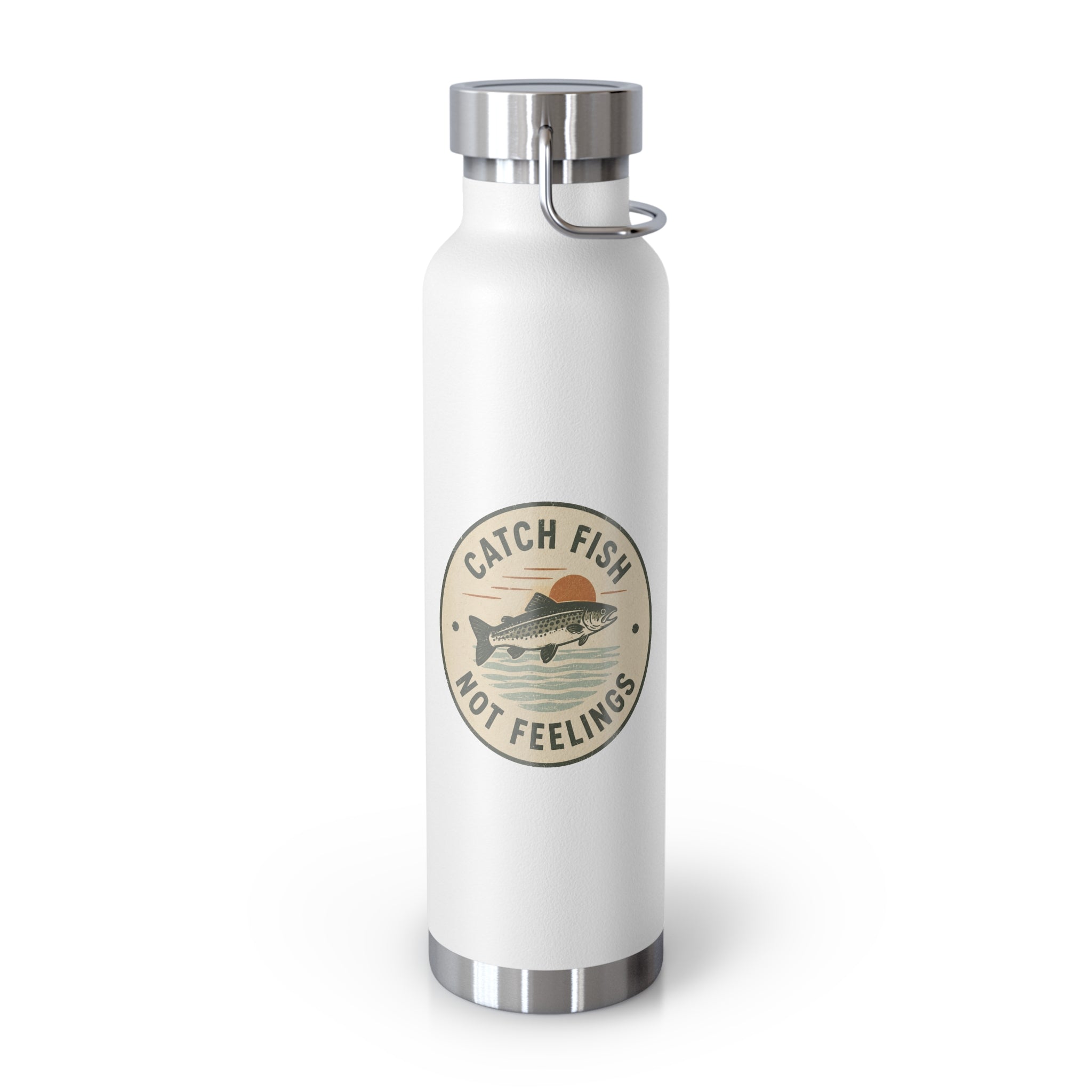 “Catch Fish Not Feelings” 22oz Fishing Water Bottle, Insulated Copper Tumbler