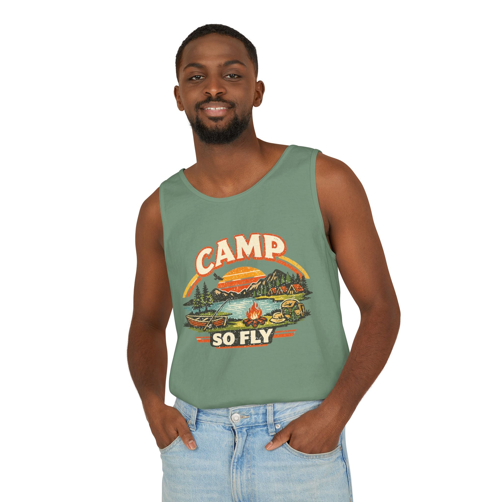 "Camp So Fly" Unisex Tank Top — Retro Camp Counselor Graphic Tank