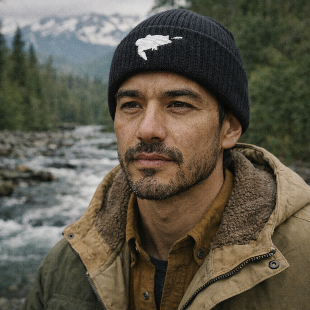 Astrofishicist Leaping Bass Cuff Beanie — Fly Fishing Knit Hat