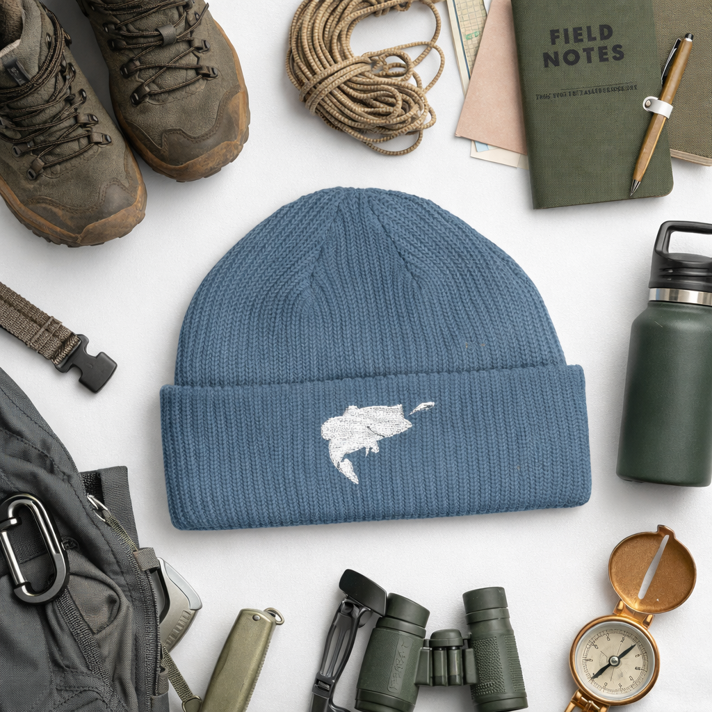 Astrofishicist Leaping Bass Cuff Beanie — Fly Fishing Knit Hat