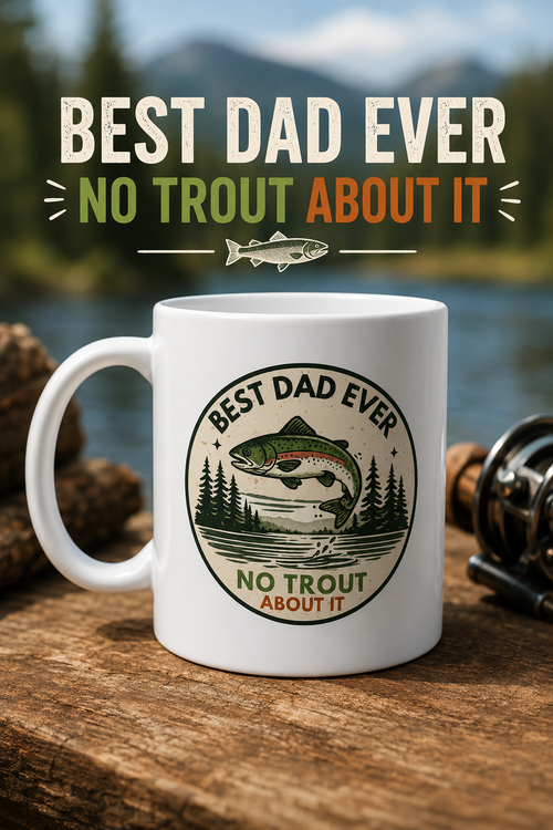 "Best Dad Ever, No Trout About It" 20oz Jumbo Mug (Father’s Day, Fishing Gift)