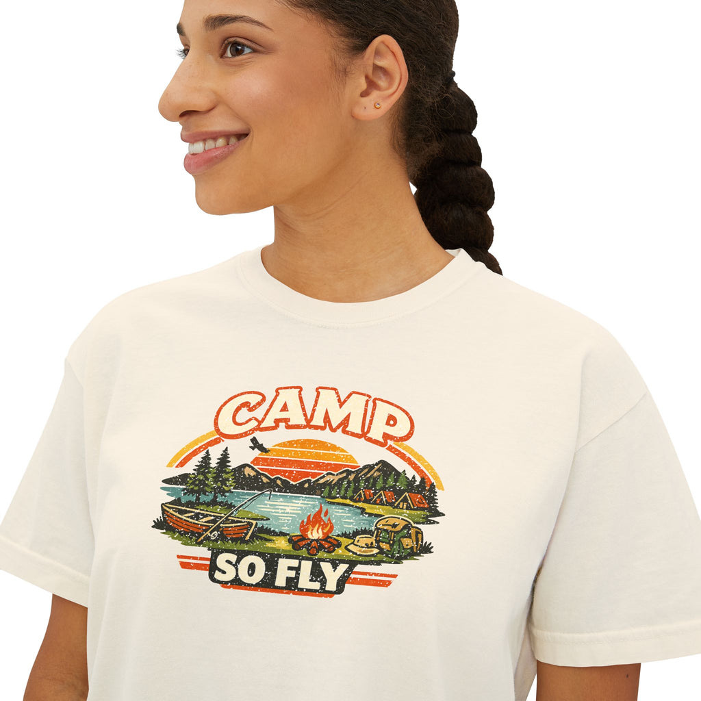 "Camp So Fly" Women's Boxy Tee — Retro Summer Camp Counselor Shirt