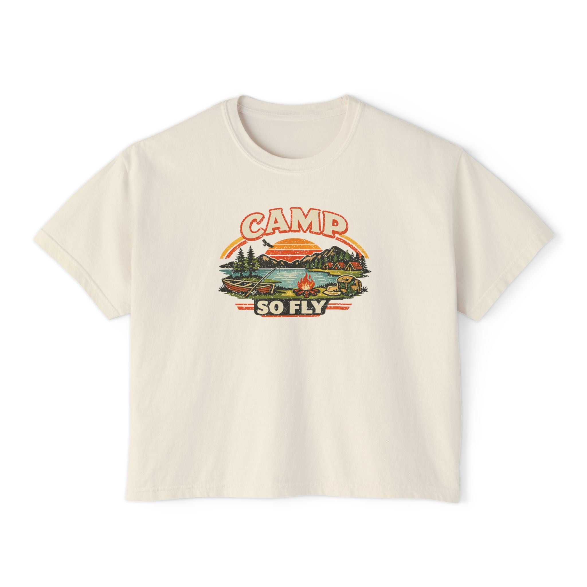 "Camp So Fly" Women's Boxy Tee — Retro Summer Camp Counselor Shirt